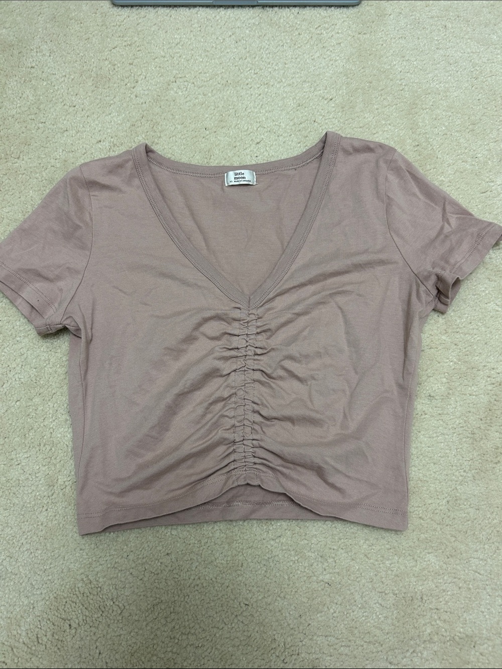 Aritzia Mauve Ruched V-Neck Crop Tee